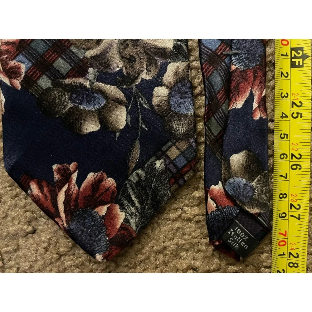 Halston III Neckwear Tie Multicolor Floral Plaid Contrasting Pattern Silk JBHS